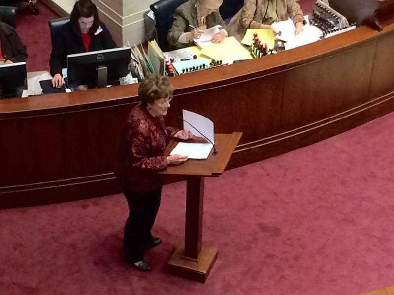 Sen. Sen. Jane English, R-North Little Rock, presents House Bill 1242 that would lower the requirements from a new school district to separate from an existing one. 