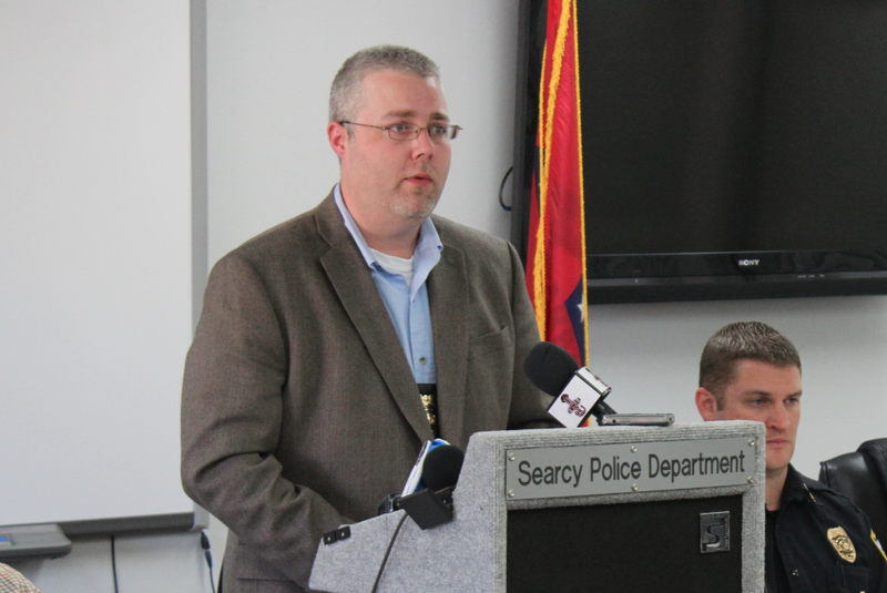 FILE — Former Searcy police chief Jeremy Clark speaks at a Nov. 24, 2014, news conference.