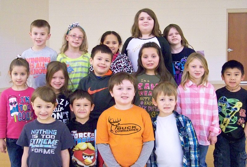 Submitted Photo The Shining Stars at Gentry Primary School for the week of Feb. 27 are: Kindergarten &#8212; Ethan Buccellto, Madison Limson (absent), Daniel Davidson, Jackson Harris and Ezra Griffis; First Grade &#8212; Kyra Bottoms, Yeley Metcalf, Tylan Owl, Aubrey Arnold, Micah Eckert and Ethan Lor; Second Grade &#8212; Grady Barton, Kenli Wright, Nia Arredondo, Connie Martin (absent), Chayntal Philpott and Kirsten Jones.