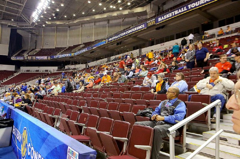 Attendance was sparse at Verizon Arena in North Little Rock during the opening day of the SEC Women’s Tournament after central Arkansas was struck with icy weather Wednesday afternoon. 