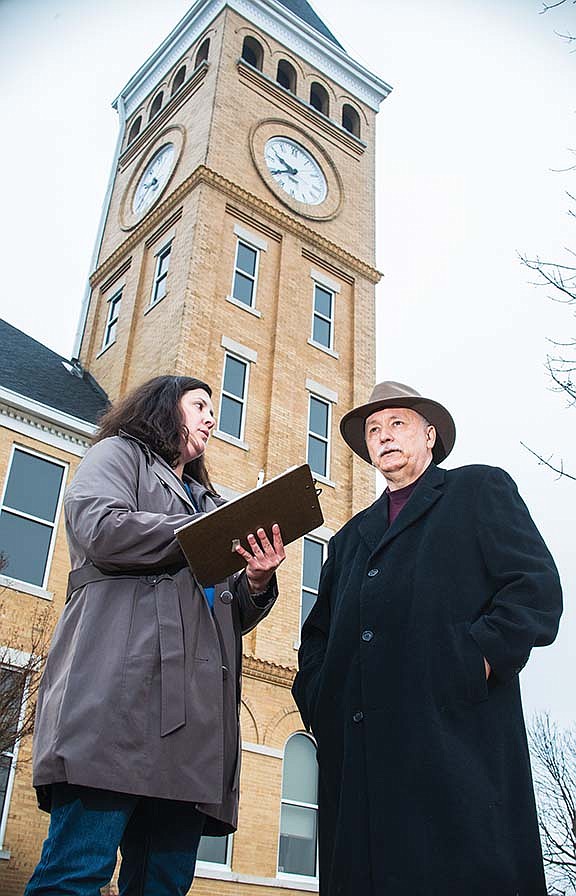 Rachel Silva, preservation outreach coordinator for the Arkansas Historic Preservation Program, and Steve Perdue, head of the genealogy and local history department at the Saline County Library and president of the Saline County History and Heritage Society, discuss the Saline County Courthouse. The courthouse, at 220 N. Main St. in Benton, will be the starting point of Saturday’s Walks Through History tour, beginning at 11 a.m.