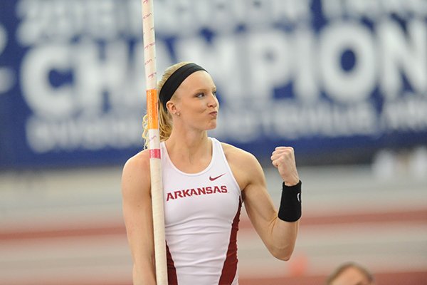 Sandi Morris of Arkansas in the Saturday, March 14, 2015, in the NCAA Indoor Track and Field Championship at the Randal Tyson Track Center in Fayetteville.