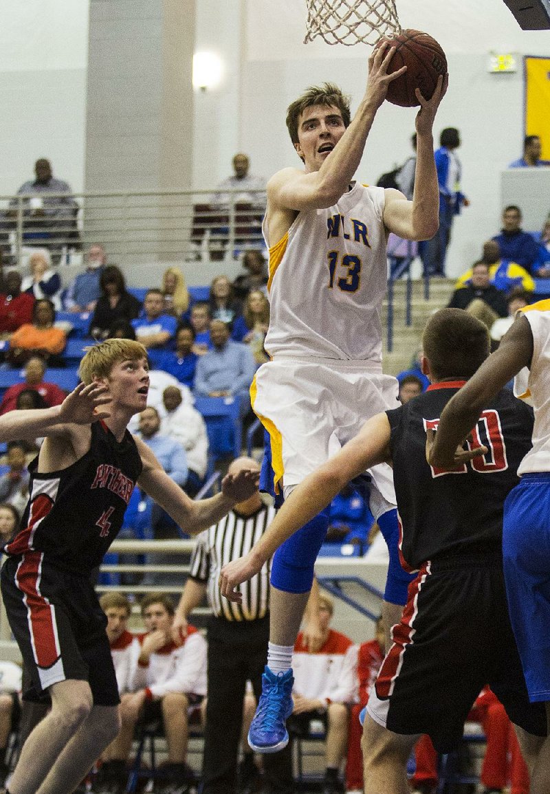 Arkansas Democrat-Gazette/MELISSA SUE GERRITS - 02/06/2015 -  NLR's Sam Dunkum jumps for a lay up during their game against Cabot at NLR February 6, 2015. 