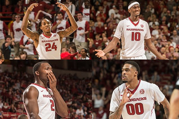 Clockwise: Arkansas players Michael Qualls, Bobby Portis, Ky Madden and Alandise Harris have all scored at least 1,000 career points. 