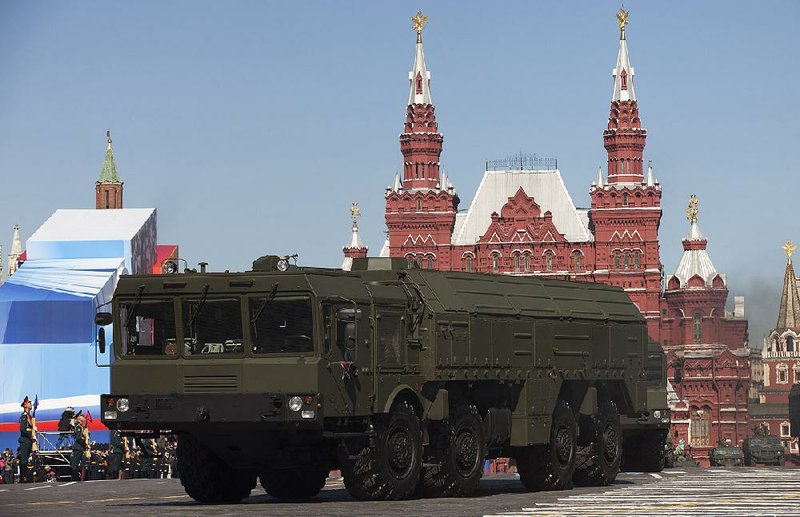 Russian Iskander missiles are transported through Red Square in 2013 during a rehearsal for the Victory Day military parade in Moscow. Russia is staging military exercises this week involving state-of-the-art missiles and tens of thousands of troops. 