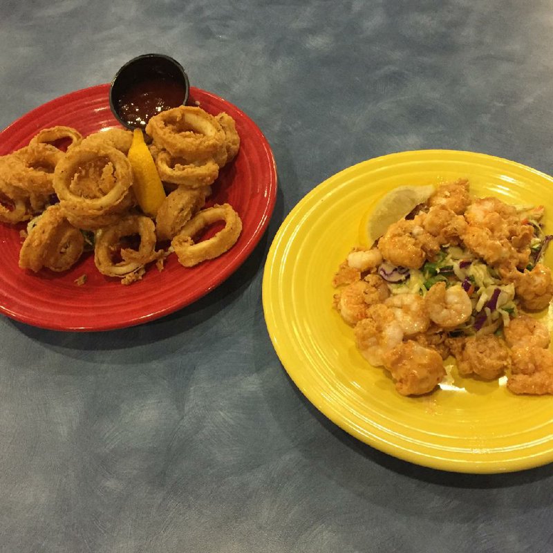 Crispy Calamari and Boneheads Shrimp are appetizers at Boneheads in Little Rock’s Promenade at Chenal shopping center.