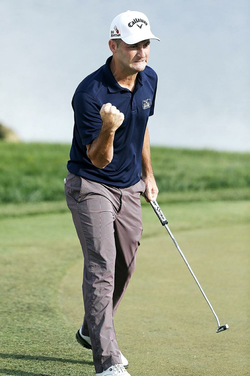 Matt Every celebrates after sinking a putt for birdie to take the lead and win the Arnold Palmer Invitational golf tournament in Orlando, Fla., Sunday, March 22, 2015. (AP Photo/Reinhold Matay)