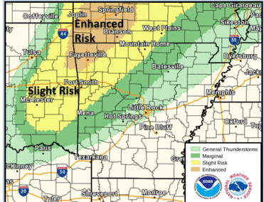 This National Weather Service radar photo shows areas that severe storms could affect on Tuesday night. 