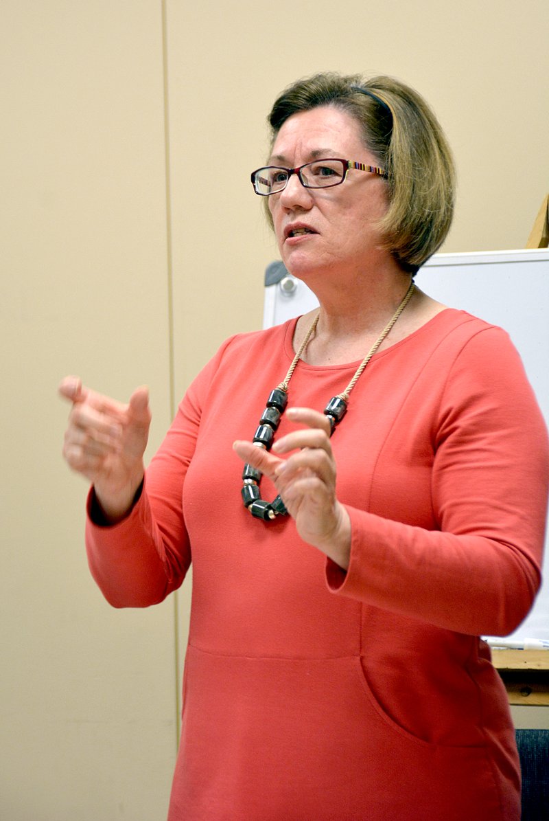 Janelle Jessen/Herald-Leader Connie Matchell, curriculum coordinator for the Siloam Springs School District, spoke about Common Core State Standards at the Siloam Springs Republican Women&#8217;s meeting on Monday night.