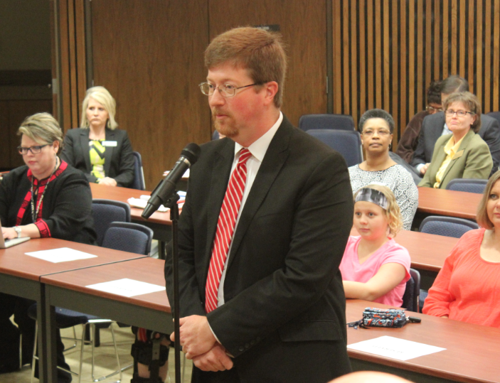 New Education Commissioner Johnny Key addresses the state Board of Education on Wednesday, March 25, 2015, after it voted to hire him.