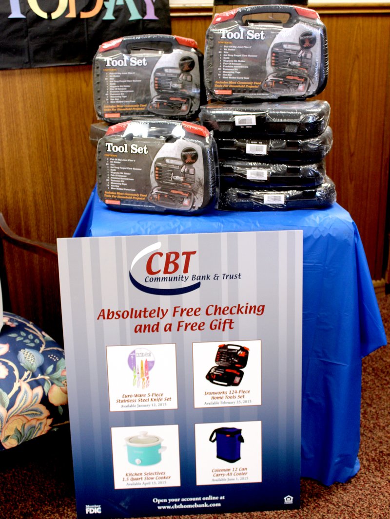 When you open a free checking account with Community Bank and Trust, you also receive a free gift of your choice, such as these tool sets.