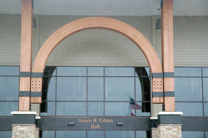 The entrance to James B. Tatum Hall on the campus of Crowder College McDonald County in Jane is highlighted by a huge arch above the doors.