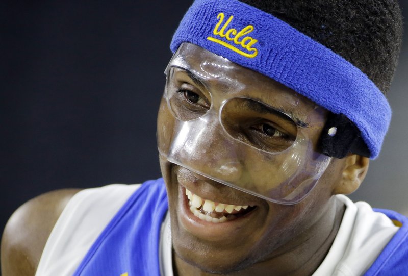 UCLA's Kevon Looney smiles during a practice session for a college basketball regional semifinal game in the NCAA Tournament Thursday, March 26, 2015, in Houston. UCLA plays Gonzaga on Friday. 