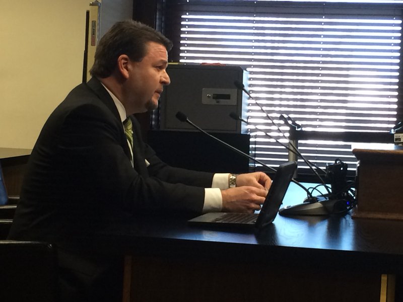 Sen. Jason Rapert, R-Bigelow, presents Senate Bill 878 to the House Committee on Education for a second time on Monday. 