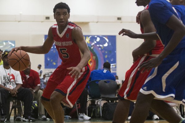 Wings Elite's Malik Monk looks for an opening pass during their game against RL9 at the Real Deal tournament in Little Rock, April 18, 2014. 