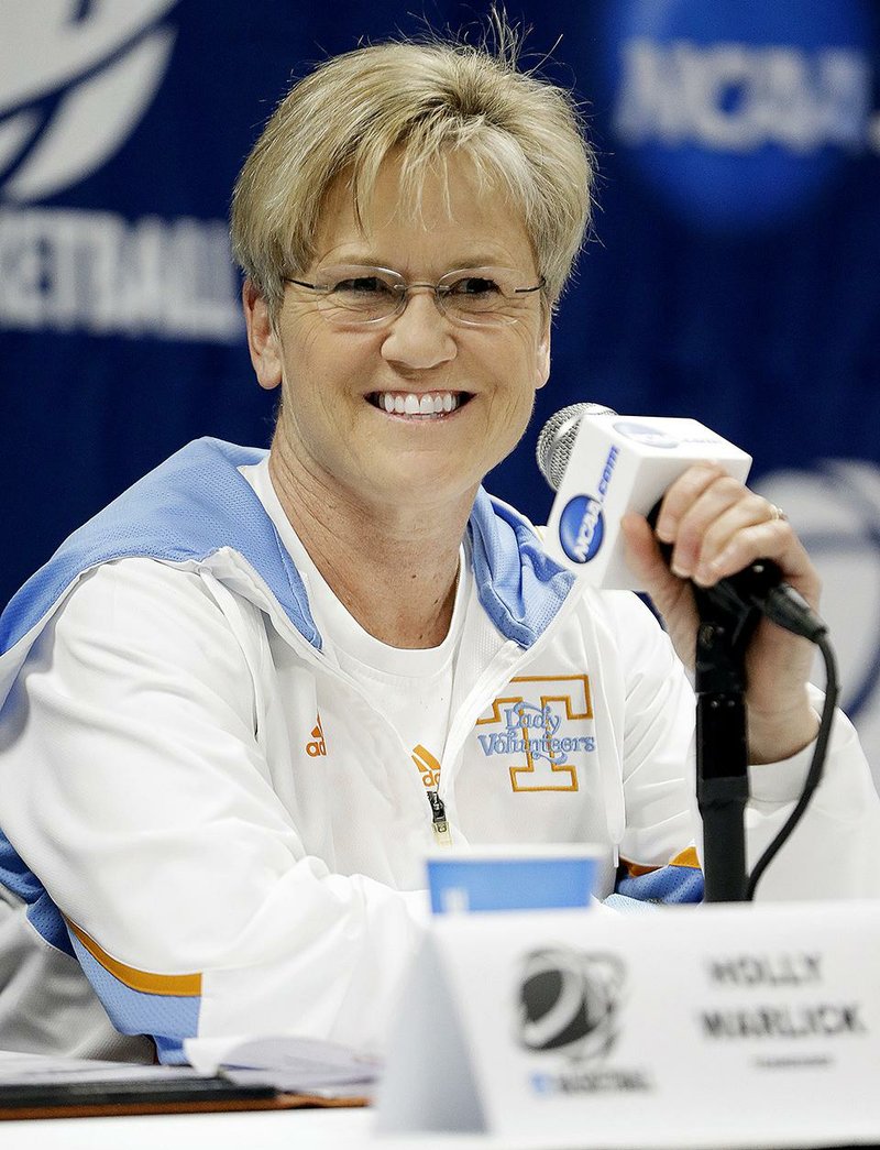Tennessee head coach Holly Warlick answers questions during a news conference Sunday, March 22, 2015, in Knoxville, Tenn. Tennessee is to play Pittsburgh in a second-round NCAA women's college basketball tournament game Monday. (AP Photo/Mark Humphrey)