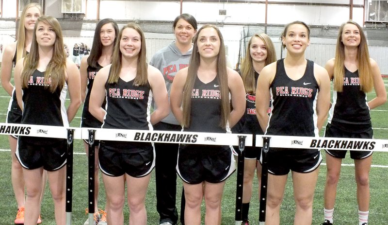 TIMES photograph by Annette Beard Sr. Lady Blackhawks track team members include: Emma Pitts, Gloria Vargas, Ashtyn Mondy, Mikhaela Cochran, Vanessa Wing, Kelsie Merritt, Rilee Patrick, Jennifer Anthony, Kaylin Brouhard, Avery Dayberry, Melissa Landis and Keiara Byrant. They are coached by Heather Wade.