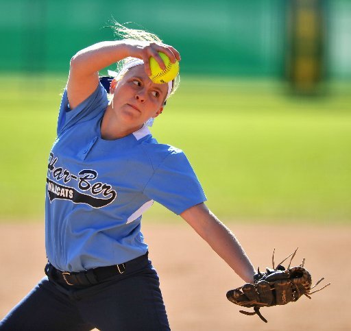 FILE PHOTO Emily Stockalper is returning for her fourth year as a pitcher for Springdale Har-Ber, which faces Fort Smith Southside tonight in 7A-West Conference play.