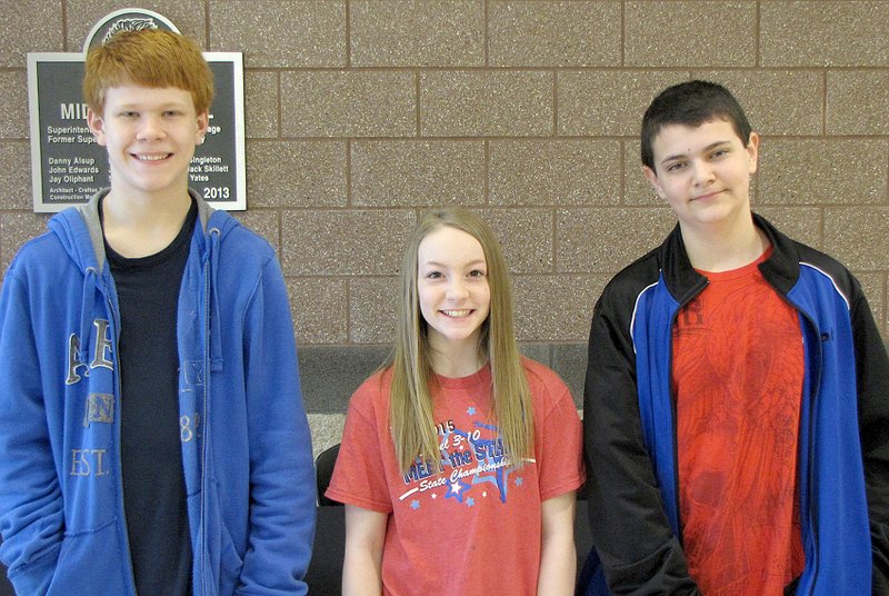 Submitted Photo March students of the month at Gravette&#8217;s Upper Elementary School are: Connor Helser, sixth grade; Kaitlyn Reynolds, eighth grade; and Cody Funk, seventh grade.
