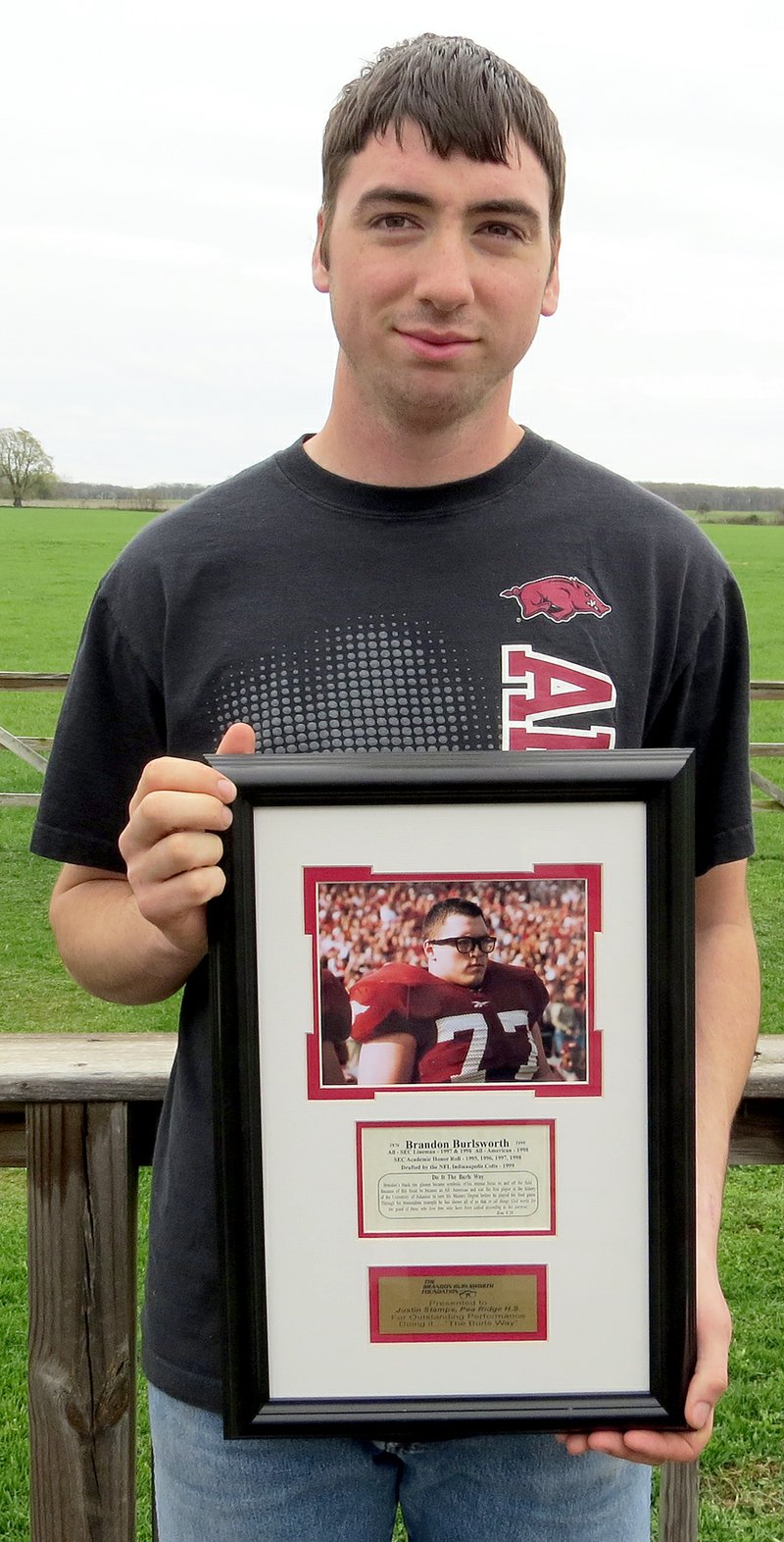 Photograph submitted Blackhawk Justin Stamps received the Brandon Burlsworth award for 2013.