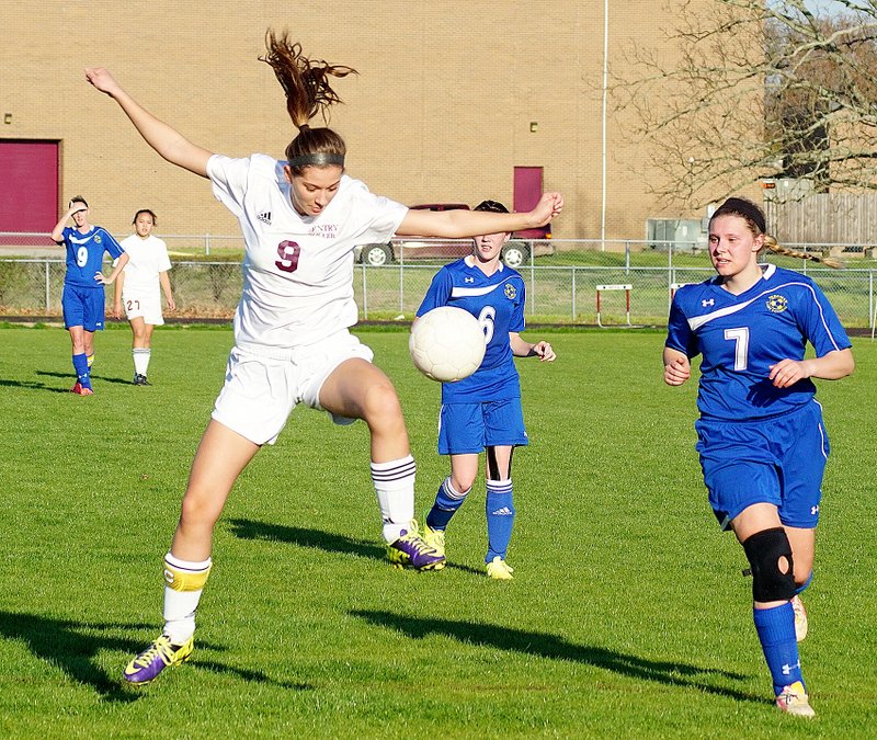 Photo by Randy Moll Sofiya Stasiv, Gentry senior, fields the ball during play against Bergman on March 31. The Lady Pioneers won the game, 11-1. They lost to Russellville Varsity, 3-0, on Thursday. On Monday, they beat Eureka Springs, 7-0, with goals scored by Amber Ellis, Haley Borgeteien-James, Brieann Ward and Rachel Williams. The girls are 3-3-1 for the year and 3-0 in conference. Gentry boys picked up their first conference win March 31 against Bergman. Braxton Gunneman scored two goals and Kevin Ochoa scored one. The final was 3-0. &#8220;It was a very good team win and I was very proud of the way the boys played last Tuesday,&#8221; said boys&#8217; coach Jason Parton. &#8220;Going from a winless season to finally getting that win was a very happy moment for the entire team.&#8221;