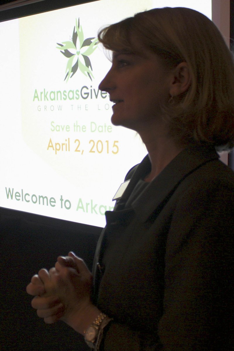 In this file photo from Jan. 17, Heather Larkin is shown at the Arkansas Community Foundation press conference announcing the first ArkansasGives Day, which was held April 2.
