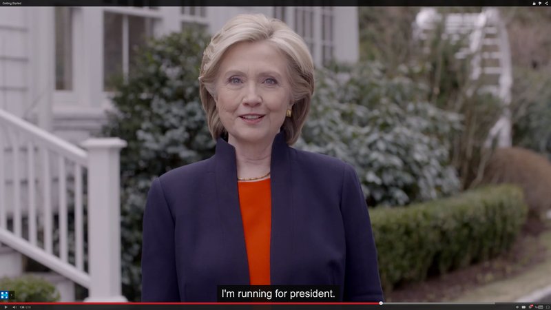 In this image taken from video posted to hillaryclinton.com on Sunday, April 12, 2015, Hillary Rodham Clinton announces her campaign for president. The former secretary of state, senator and first lady enters the race in a strong position to succeed her rival from the 2008 campaign, President Barack Obama. 