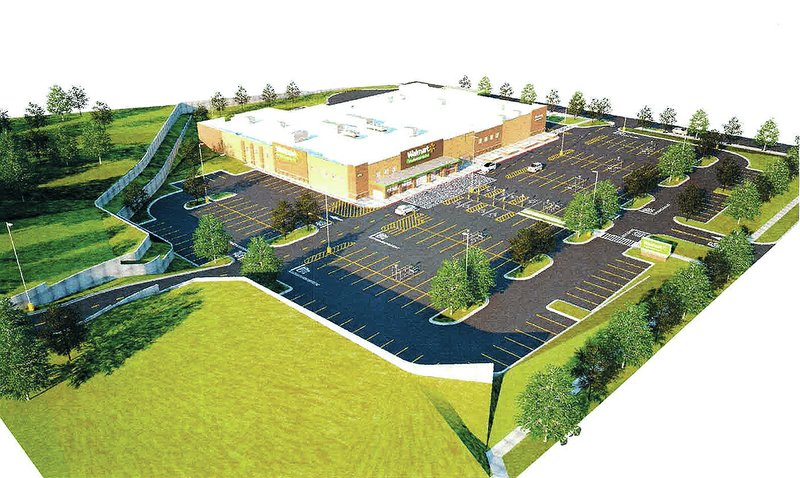 Courtesy Photo/HARRISON FRENCH &amp; ASSOCIATES An architect&#8217;s rendering shows a view of a planned Walmart Neighborhood Market looking northeast from the corner of Hill Avenue and Martin Luther King Jr. Boulevard in Fayetteville. City planning commissioners reviewed plans for the 42,000-square-foot store and 215-space parking lot Monday.