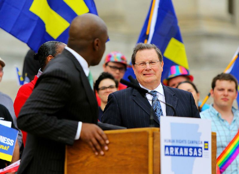 House Minority Leader Eddie Armstrong, D-North Little Rock, left, acknowledges Little Rock Mayor Mark Stodola, in this file photo.