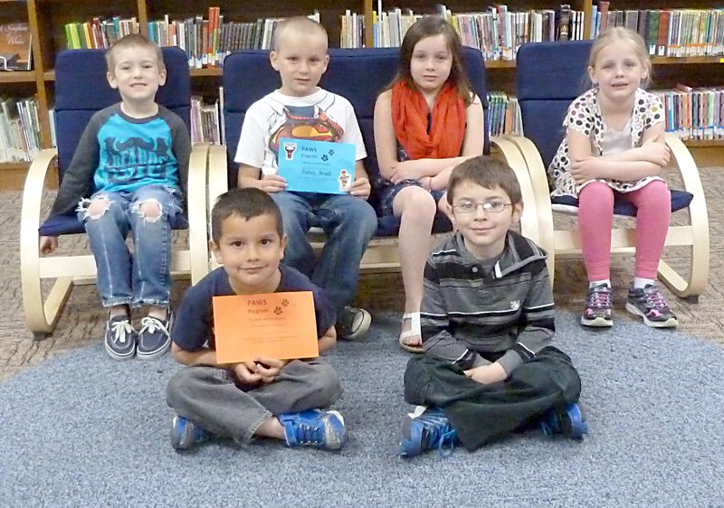 Submitted Photo PAWS Students of the Month for April at Glenn Duffy Elementary School in Gravette are: Aiden McGaugh (Bella Vista), James Arnold (Sulphur Springs), Indie Moyers (Bella Vista), Shelby Goodson (Gravette), Kayden Perez (Gravette) and Michael Swenson (Gravette).