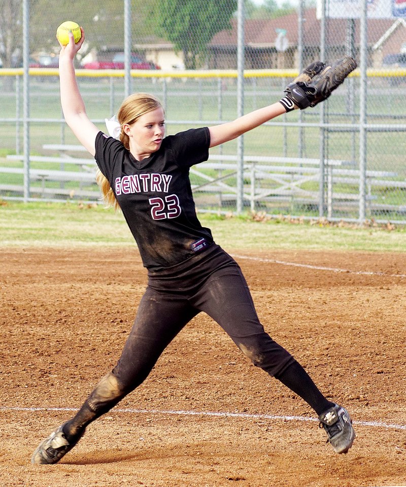 Photo by Randy Moll Brooke Boston prepares to throw a pitch in play against Elkins on Thursday. Boston, usually at short stop, was a relief pitcher in the game.