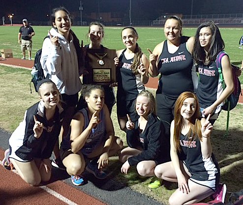Lady Blackhawk track team won first place at Green Forest.