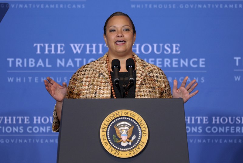 AP/SUSAN WALSH Lisa Jackson, then the Environmental Protection Agency administrator, speaks at the 2012 Tribal Nations Conference at the Interior Department in Washington, D.C. Jackson is now Apple&#8217;s vice president for environmental initiatives. 