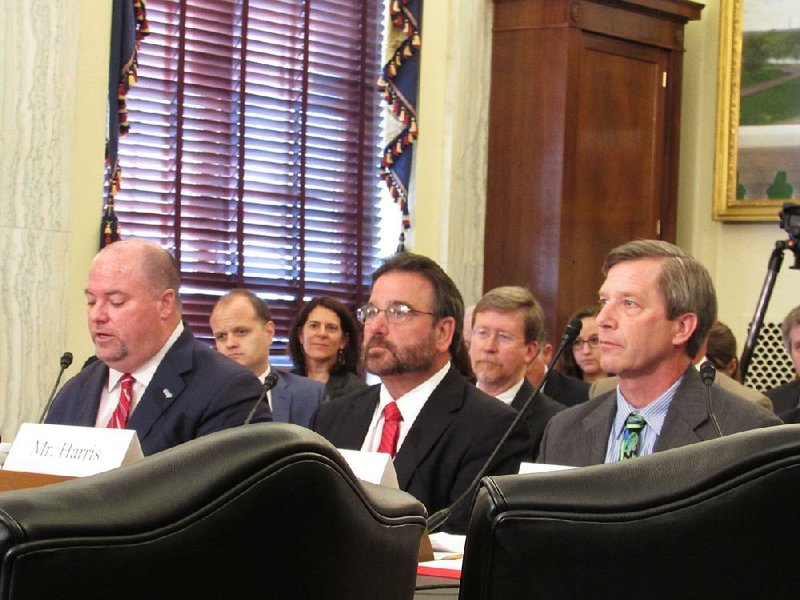 Riceland Foods Inc. Vice President Terry Harris (center), said Tuesday the Obama administration’s actions have not been enough to persuade Cuba to buy U.S. rice. Harris testifi ed before a U.S. Senate panel and was joined by National Cooperative Business Association President Michael Beall (left), and Minnesota cattle farmer Ralph Kaehler. 