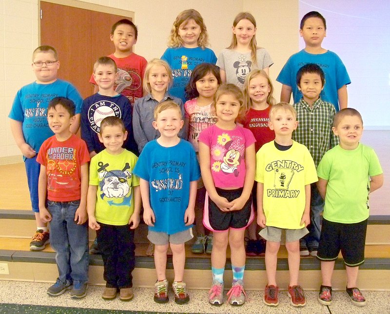 Submitted Photo The Shining Stars at Gentry Primary School for the week of April 17 are: Kindergarten &#8212; Pheng Vang, JJ Trammell, Jacob Pollard, Kamree Gibbs, William Romig and Bralin Kennemer; First Grade &#8212; Jayden Whitehead, Jaxson Holt, Tallyn Duncan, Valery Figueroa, Jaycee Church and Eagan Vang; and Second Grade &#8212; Kenja Lor, Makenzie Riley, Reagan Rigney (absent), Connie Martin, Jacob Bever (absent) and Keng Vang.