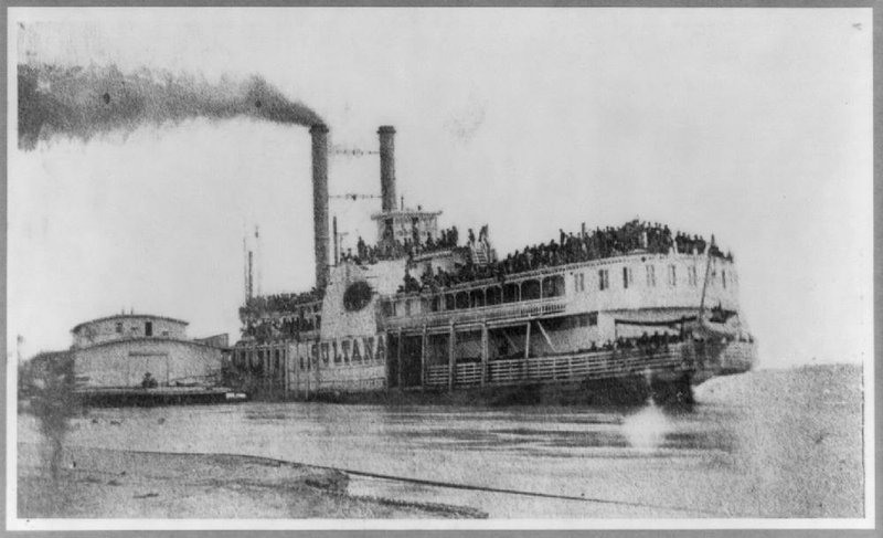 A photo published April 27, 1865, shows the overloaded steamboat Sultana on the Mississippi River at Helena the day before it exploded, killing more than 1,700 passengers. 