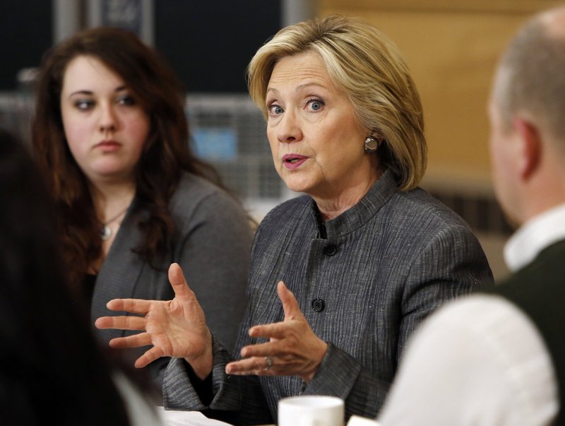 Democratic presidential candidate Hillary Rodham Clinton speaks to students and faculty during a campaign stop at New Hampshire Technical Institute, Tuesday, April 21, 2015, in Concord, N.H.