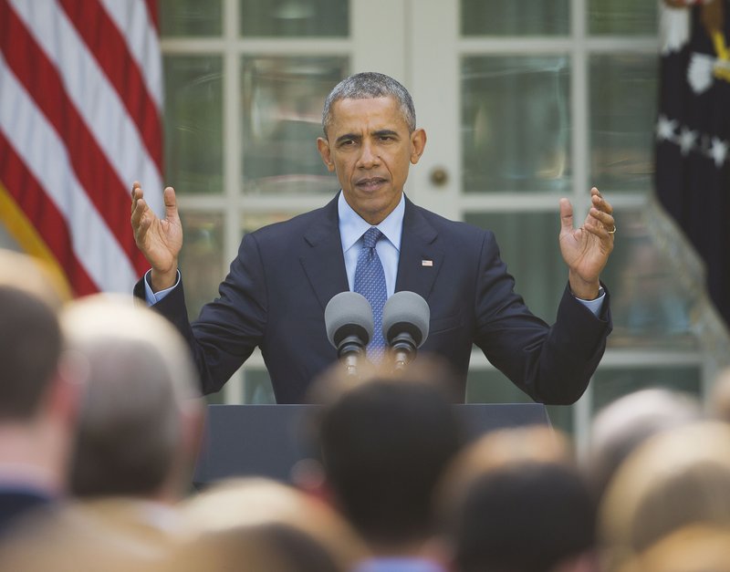 President Barack Obama speaks to members of Congress and other guests in the Rose Garden of the White House in Washington, Tuesday, April 21, 2015, to thank those who supported a compromise that permanently changed how Medicare pays doctors. Also on Tuesday administration officials said that Obama will once again stop short of calling the 1915 massacre of Armenians a genocide, prompting anger and disappointment from those who have been pushing him to use the politically fraught term. Top administration officials discussed the decision with Armenian-American leaders.