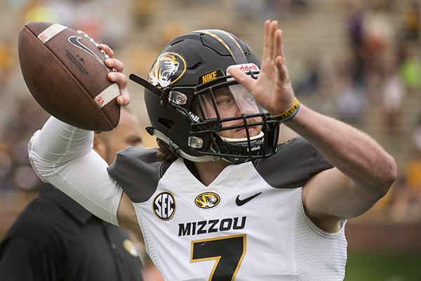 Missouri quarterback Maty Mauk warms up before an NCAA college spring football game Saturday, April 18, 2015, in Columbia, Mo. (AP Photo/L.G. Patterson)