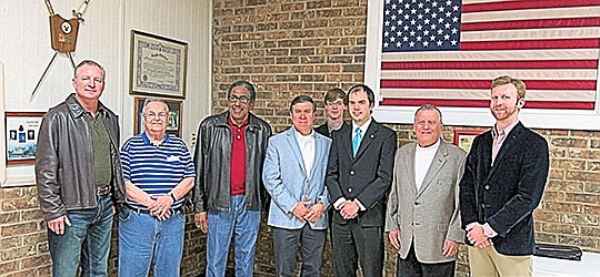 Submitted photo KNIGHT CEREMONY: Local knights participating in the Second and Third Degree Exemplification Ceremony held at Hot Springs Knights of Columbus Council included Danny French, left, Ron Martineau, Glenn Worsham, Jose Soto, Chase King, Trae Warner, Philip Genualdi and Sam Selig.