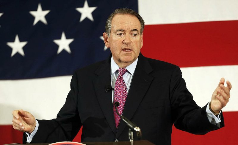 In this April 18, 2015 file photo, former Arkansas Republican Gov. Mike Huckabee speaks at the Republican Leadership Summit in Nashua, N.H.