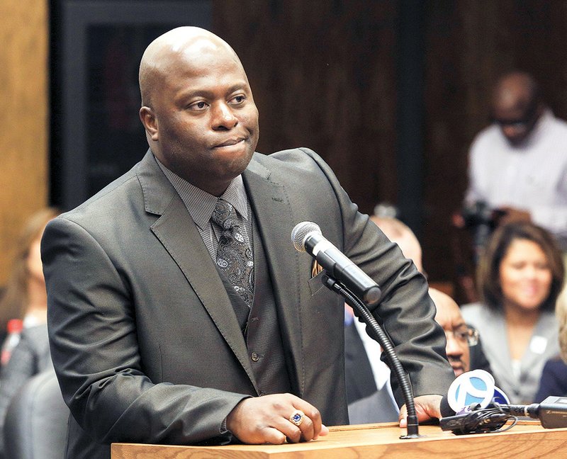 FILE — Little Rock School District Superintendent Dexter Suggs answers a question during the Jan. 28 hearing in which the Arkansas Board of Education voted to take over the district.