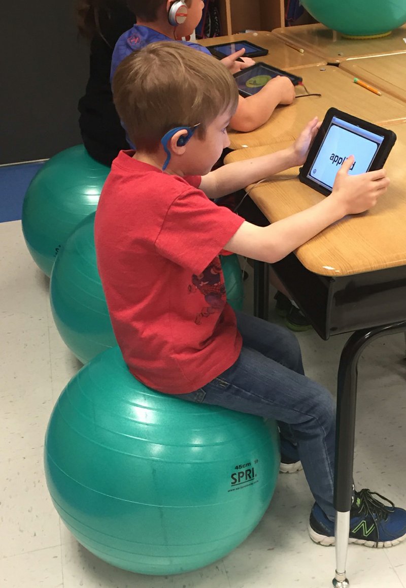 First-grade students at Pea Ridge Primary in Mrs. Dawnitta Henson&#8217;s classroom have replaced their chairs with stability balls and enjoy learning.