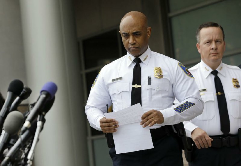 Baltimore Police Commissioner Anthony Batts said Thursday at a brief news conference that “the family and the community and the public deserve transparency and truth” concerning the death of Freddie Gray. At Batts’ right is Deputy Commissioner Kevin Davis. 