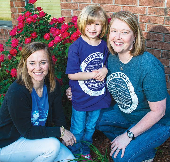Beth Layton, right, said her 5-year-old daughter, Katie, was diagnosed with childhood apraxia of speech, a motor-planning disorder. Kids with this disorder have great difficulty speaking because the brain has trouble moving the body parts needed for speech, according to the American Speech-Language Hearing Association. Also pictured is Hannah Faulks of Benton, whose son Max has the disorder. Both women said intensive speech therapy has helped their children.