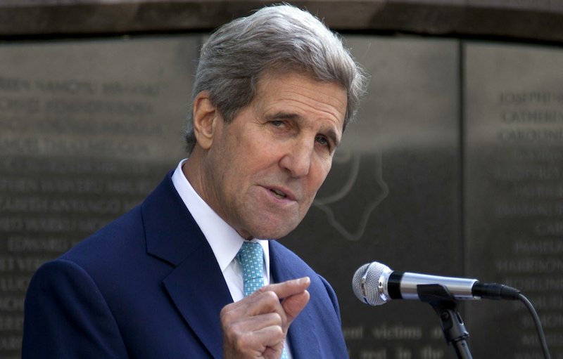 U.S. Secretary of State John Kerry addresses the survivors of the 1998 bombing at Memorial Park in Nairobi, Kenya, on Monday, May 4, 2015. 