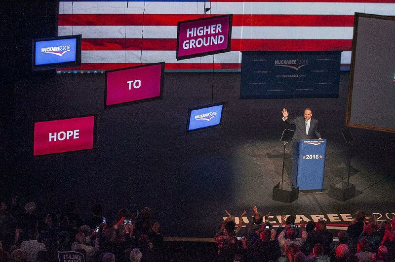 At his presidential campaign announcement Tuesday in Hope, former Arkansas Gov. Mike Huckabee touted his blue-collar roots and promised action on health care, the economy, Islamic extremism and veterans’ care while lamenting that America has “lost our way morally.” 