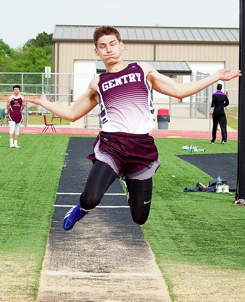 Photo by Randy Moll Bryan Harris of Gentry finished fourth in the long jump, clearing 19 feet, 4 inches, and second in the triple jump, clearing 39 feet, 11.5 inches.