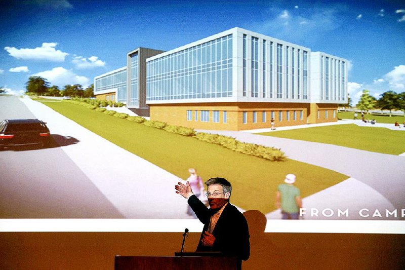 John Greer, an architect with WER Architects/Planners, talks Monday about UALR’s new 71,000-square-foot building for visual arts education. The building will be funded entirely by a $20.3 million grant from the Siloam Springs-based Windgate Charitable Foundation.