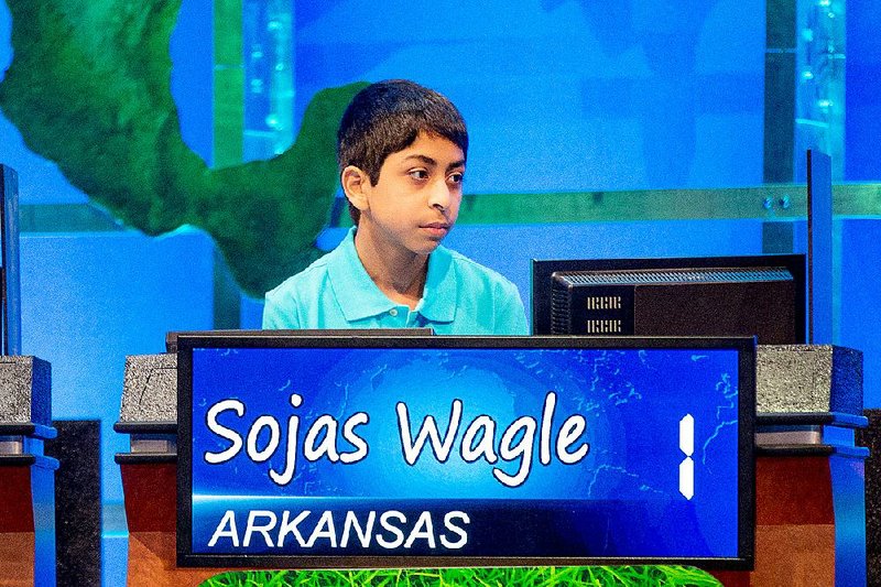 Sojas Wagle of Arkansas competed Wednesday in the final round of the National Geographic Bee at the National Geographic Society headquarters in Washington. The 13-year-old Springdale student won a $10,000 college scholarship for finishing third. 